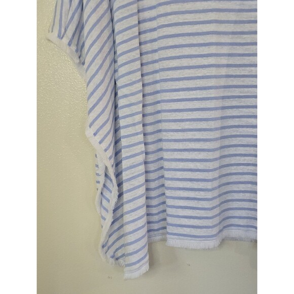 J Jill Striped 100% Linen Fringe Poncho Top Womens Size M/L Blue White Pullover - Picture 5 of 8